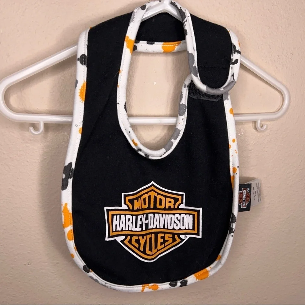 Harley Davidson Baby Bib Collectible Biker Motorcycle Gift Black Orange White